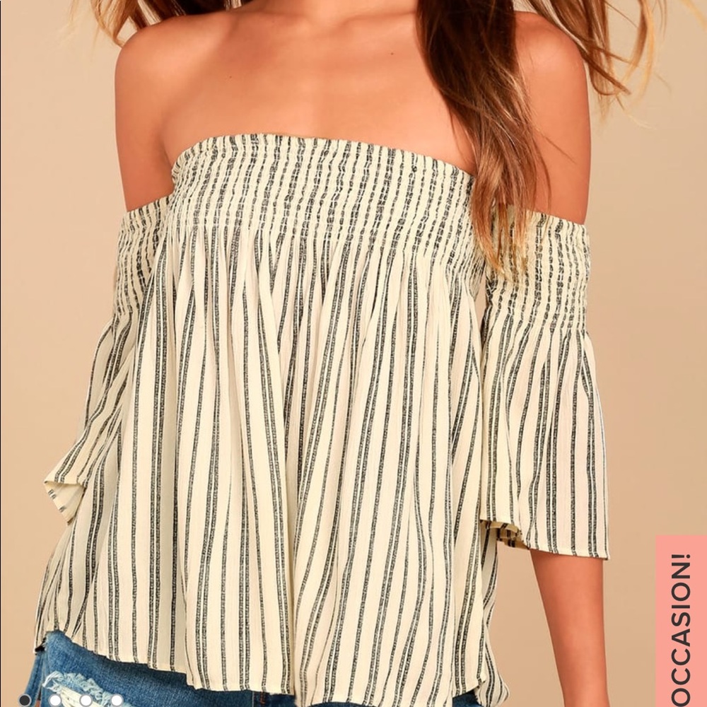 Billabong striped off shoulder shirt